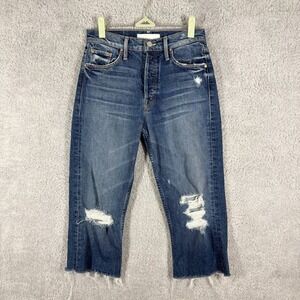 MOTHER SUPERIOR Tomcat Knickers Cropped Jeans Size 26 Med Wash Blue Distressed